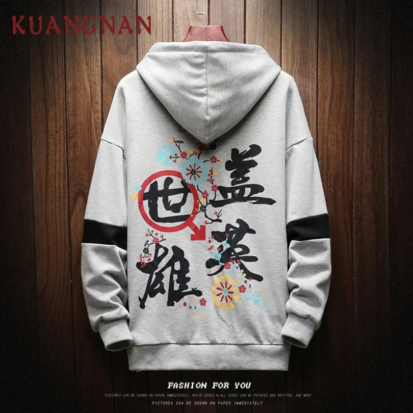 KUANGNAN Chinese Heroic Character Hoodies Men Harajuku Japanese