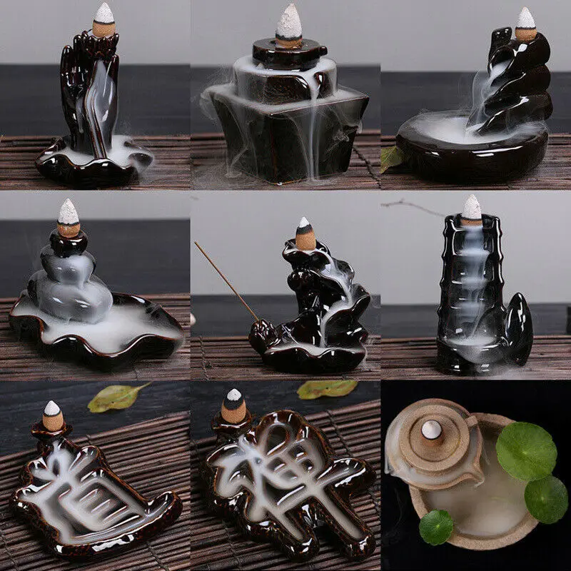 

Waterfall Backflow Incense Burner Handmade Ceramic Censer Incense Holder Indoor Retro Style For Home Decor