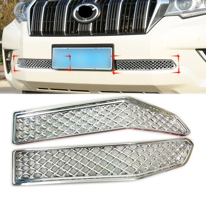 

ABS chrome Front Grille Lower Bumper Cover For Toyota Land Cruiser Prado FJ150 2018 Insect Screening Mesh Front lower Grille 2PC