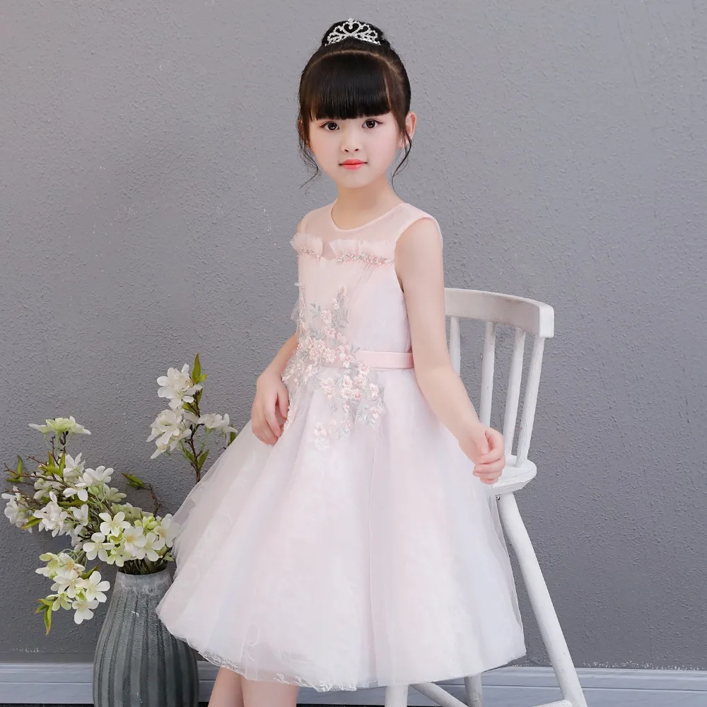2018 Light Pink Girl Summer Dress Flower Girl Wedding Dresses Bead Lace