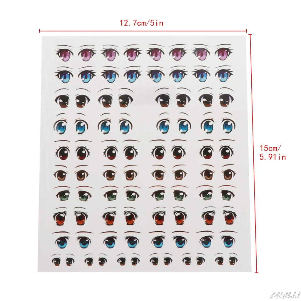 8Styles Cute Cartoon Eye Anime Eyes Water Stickers Figurine Doll Face Organ Paster Clay Cartoon Decals For DIY Doll Accessories