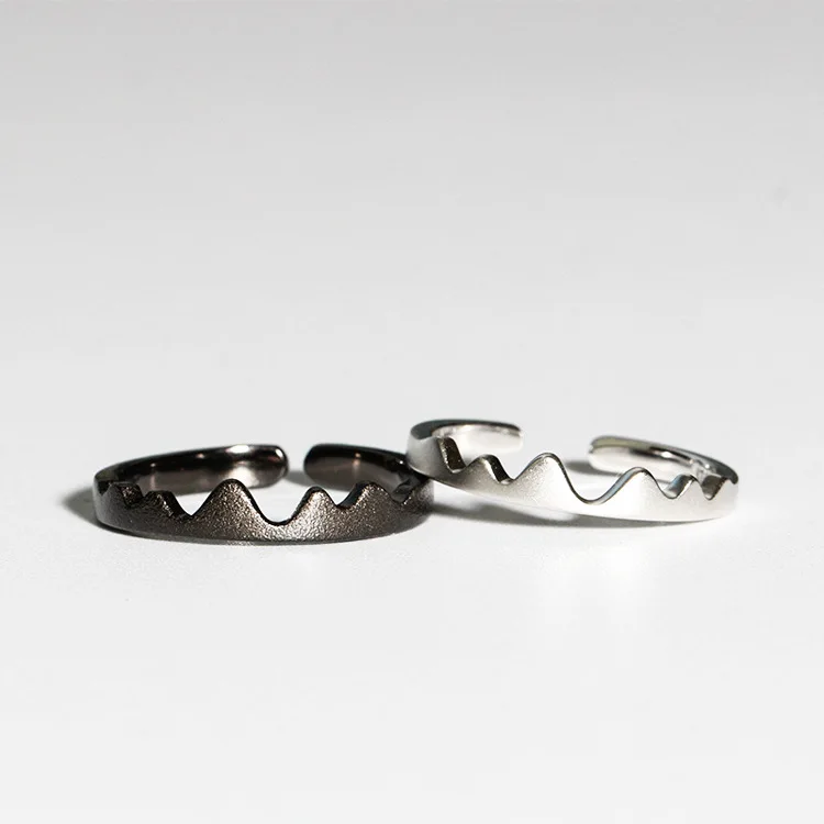 S925 Sterling Silver Couple Ring Fashion Simple Geometric Heartbeat Black &White Color Men Women Open Ring Wholesale
