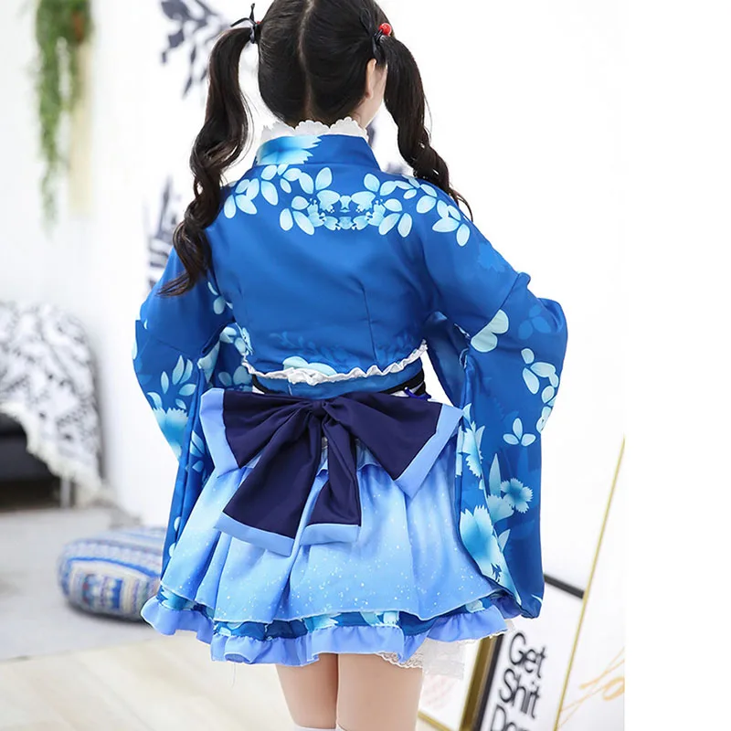 Аниме Love Live цветочные кимоно костюмы косплей женский Eli Ayase пробудить синий