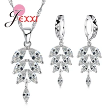 Мода модные CrystalFlower листья ожерелье Серьги Brincos, можно носить с воротником 925 пробы Серебряное обручальное кольцо подарочный набор ювелирных изделий