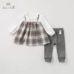 DB11836 dave bella/весенне-осенние модные комплекты одежды в клетку с бантом для маленьких девочек милые детские комплекты с длинными рукавами