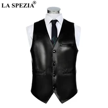 LA SPEZIA Mens Waistcoat Genuine Sheepskin Leather Vest Male Business Luxury Solid Vintage Autumn Plus Size Sleeveless Jackets