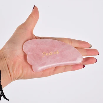 

China Traditional Gua Sha Tool Natural Rose Quartz Engraved Logo SPA Acupuncture Scraping Stone Tool Healing Gemstone Massage