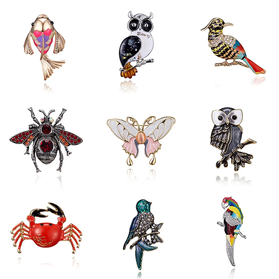 

Classic Crystal Alloy Enamel Swallow Bird Bee Butterfly Brooch Pins Metal Scarf Pins Christmas Gift Banquet Weddings Accessories