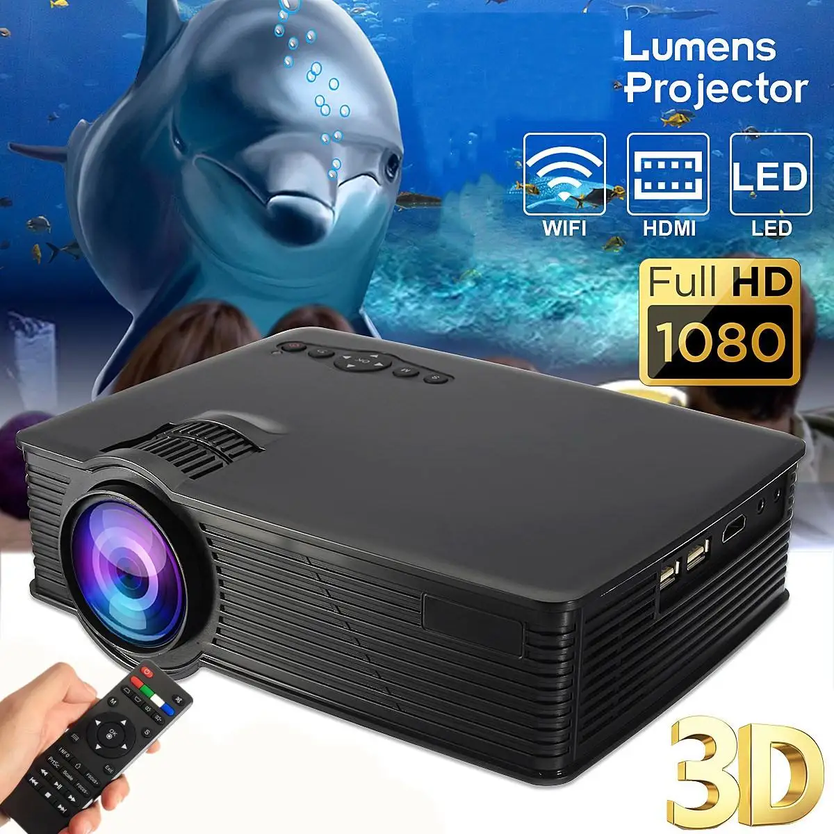 

7000Lumens LED WIFI Projector 1080P Full HD android4.4 3D Multimedia USB/SD/HDMI/VGA/AV/TV For Theater Home Cinema