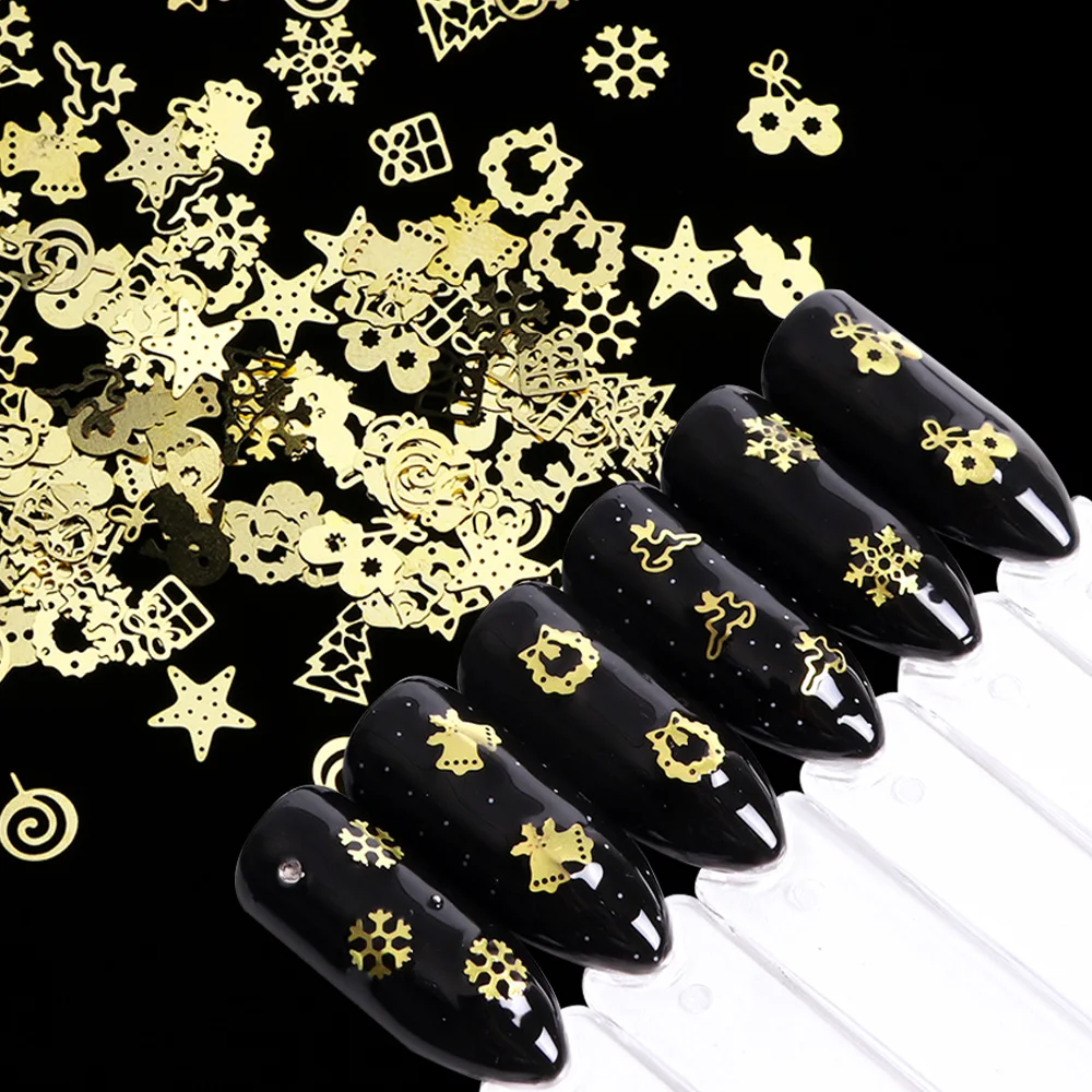 1 коробка золотые полые металлические гвозди Шарм Рождество смешанный дизайн рамка сплав заклепки ломтики 3D дизайн ногтей украшения аксессуары JI886