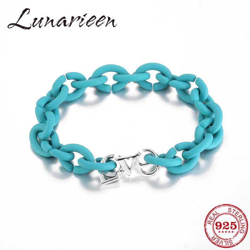 Blue Hard Rubber Bracelets for girls 925 Sterling Silver Love charms beads European style Jewellery Women Mens bracelets 2019