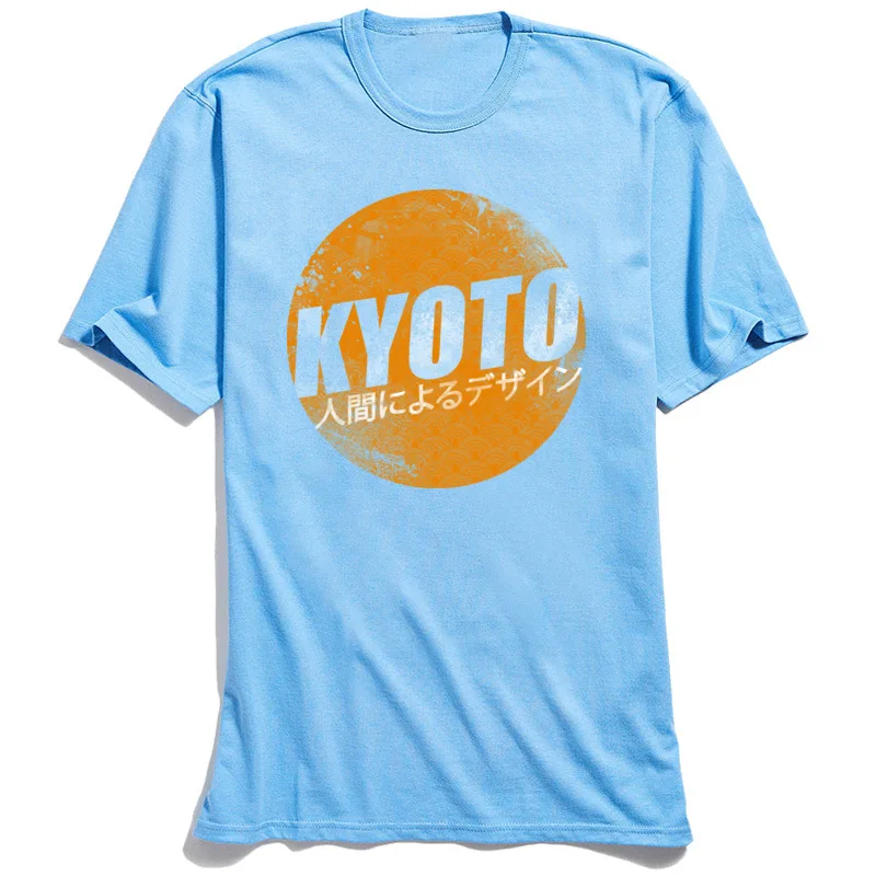 KYOTO Printing Summer Fall 100% Cotton O-Neck Men Tops T Shirt Funny Tops T Shirt Wholesale Short Sleeve Top T-shirts KYOTO light