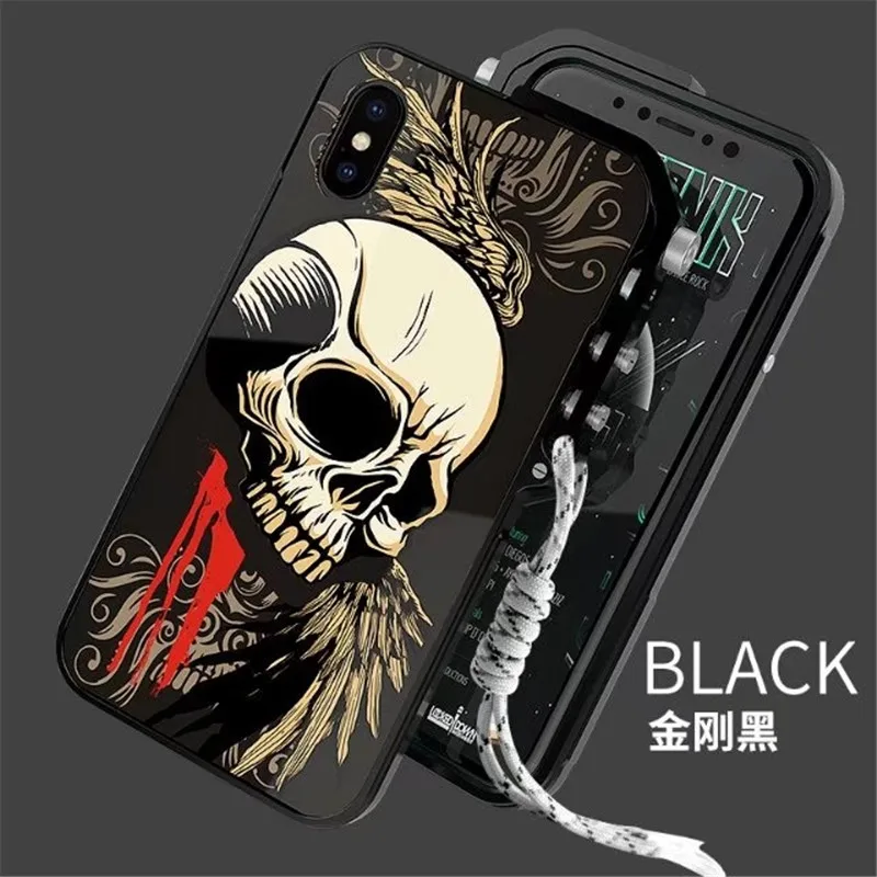 

Luxury Skull Glitter Aluminum Metal Frame+Hard PC Armor Full Body Protective Back Phone Case For Iphone X 10 Cover Funda Coque