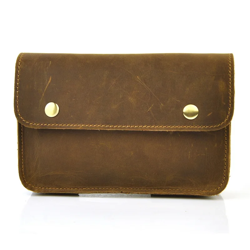 Мужская сумка на пояс из натуральной кожи, чехол для мобильного телефона, поясная сумка, Повседневные Классические сумки, винтажные Ретро практичные сумки - Цвет: Large-Brown