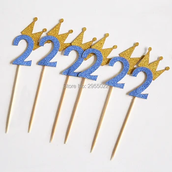 

Glitter TWO Cupcake Toppers, 2 birthday topper, Crown party decor, food picks,birthday Party 12/24/48 pcs