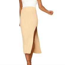 Женская Летняя Повседневная Высокая юбка с разрезом Новая мода плиссированные облегающие юбки офисные женский эластичный пояс однотонные юбки Femme Vestidos