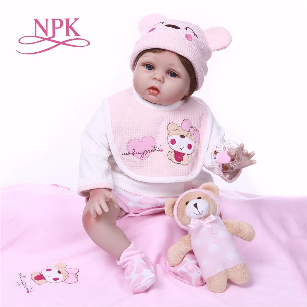 NPK 55 см новый дизайн розовый медведь виниловая Кукла младенец игрушка для девочек
