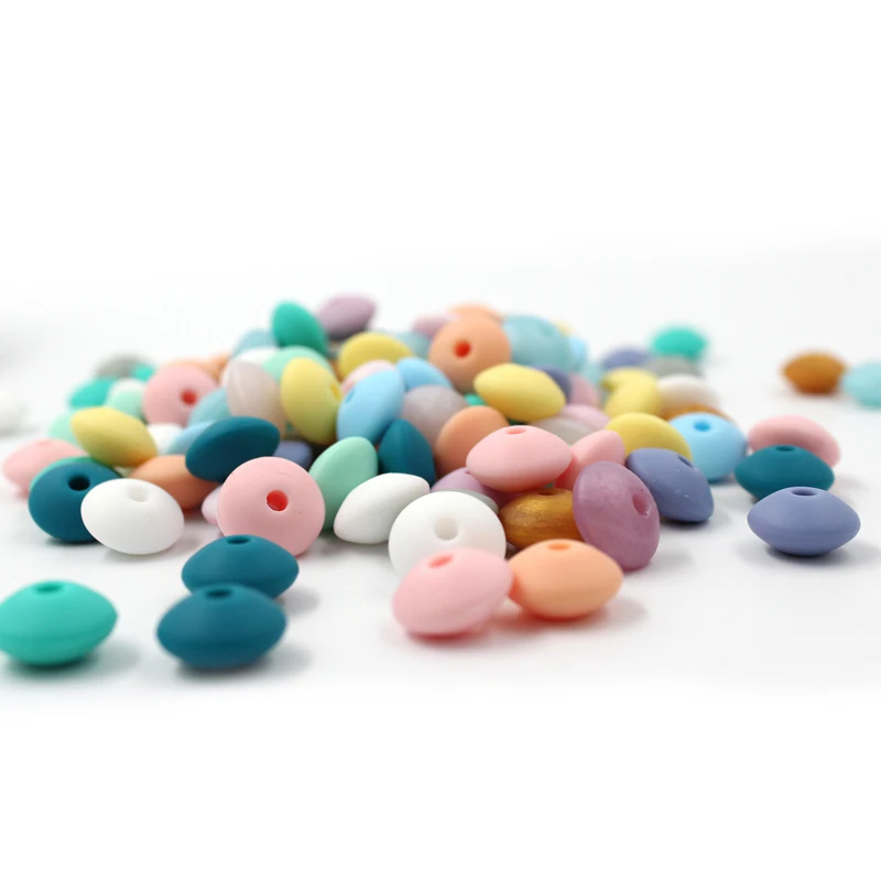

100pc Size 12mm DIY Teether Beads Lentil For Crib Rattle Silicone Teether BPA Free Chewable Teething Beads Baby Teether T0343