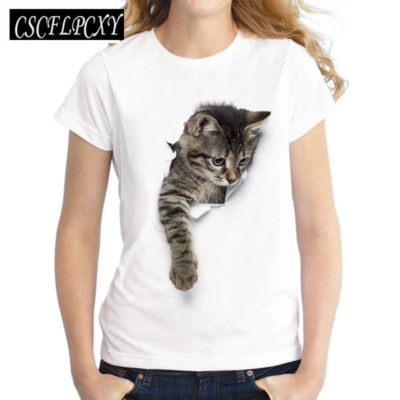 2017 الصيف القط المشاغب 3D جميل T قميص المرأة الطباعة الأصالة س الرقبة تي شيرتات قصيرة الاكمام قمم المحملة 2017 الصيف القط المشاغب 3D جميل T قميص المرأة الطباعة الأصالة س الرقبة تي شيرتات قصيرة الاكمام قمم المحملة