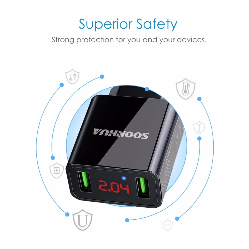 Зарядное устройство SOONHUA со светодиодным дисплеем 2 USB вилка стандарта ЕС/США