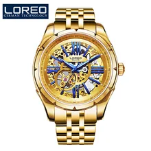 

LOREO New Number Sport Design Bezel Golden Watch Mens Watches Top Brand Luxury Montre Homme Clock Men Automatic Skeleton Watch