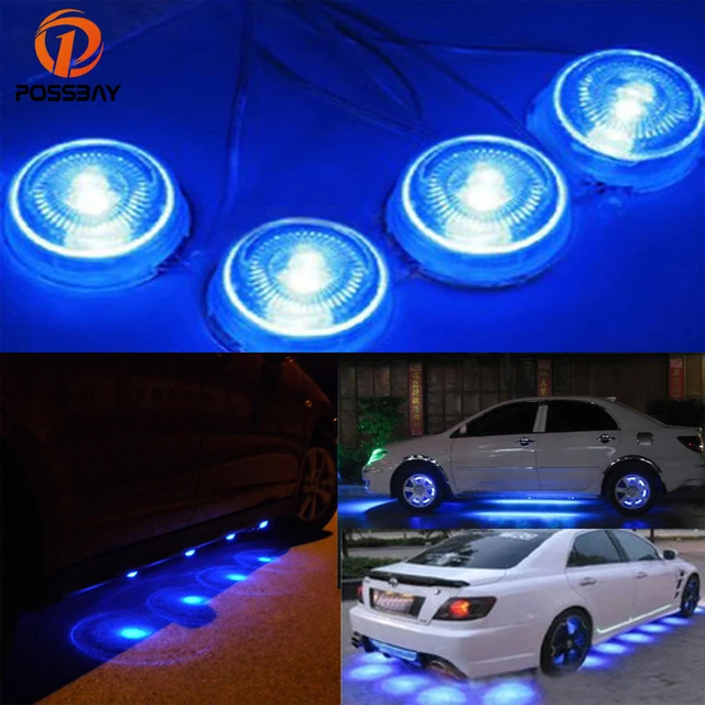 POSSBAY 8 Pcs LED Blue Light Car Glow Underbody System Neon Lights Night Decoration External