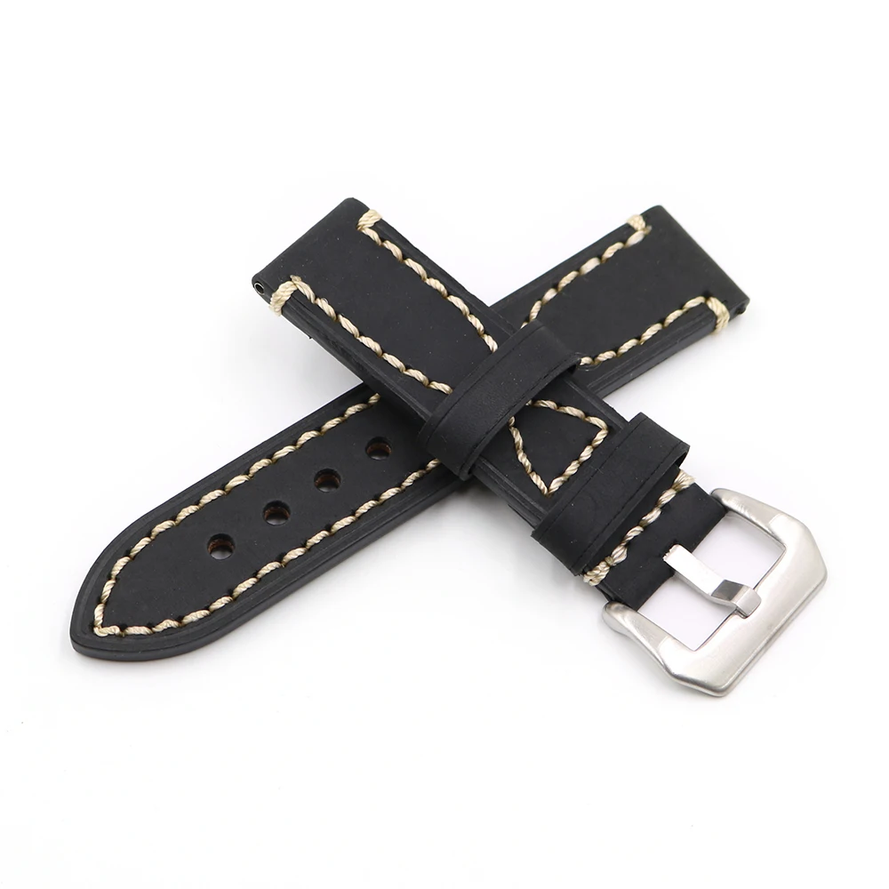 Rolamy 20 22 24 26mm Black Thick Strap Watch Band For Tag CARRERA Omega Montblanc Panerai Daytona Submariner Tissot