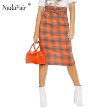 FSDA Повседневная стильная клетчатая юбка с бантом женские зимние прямые юбки миди с высокой талией больших размеров