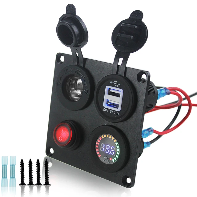4 Function Waterproof 12V Car Voltmeter Panel With LED Marine Boat RV
