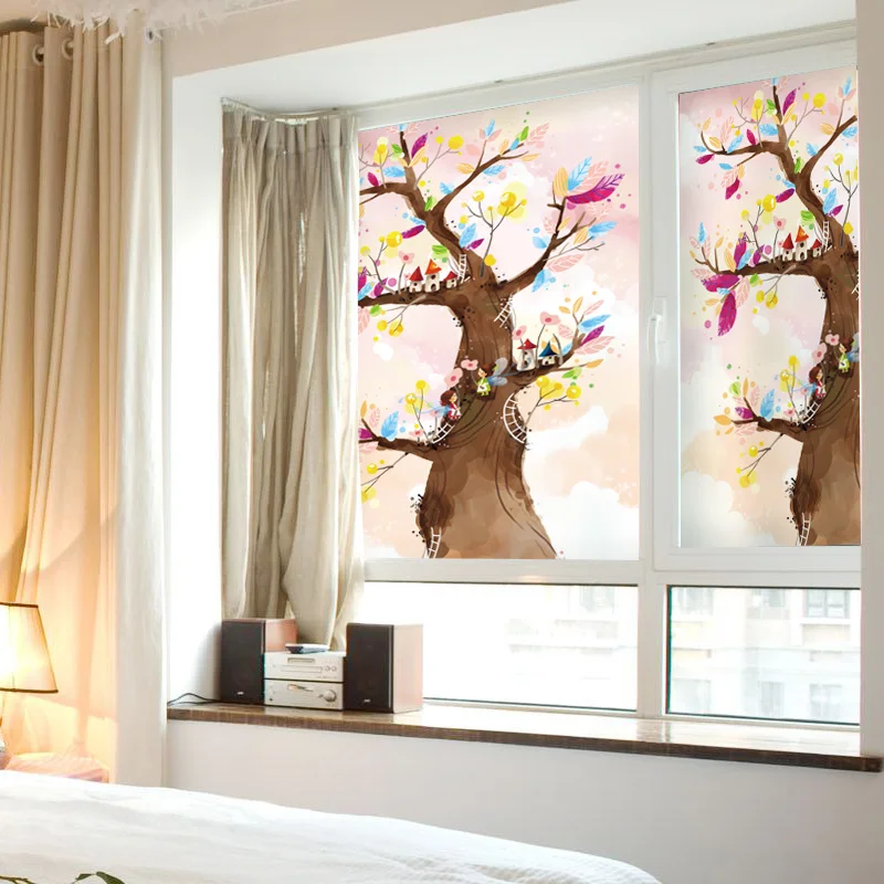 

Free Size Static Cling Frosted Opaque Stained Window Film Decorative Privacy Glass Sticker Digital printing BLT188 Tree House