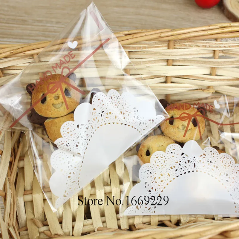 50pcs/lot Lovely lace bow Print Gifts Bags Cookie packaging self