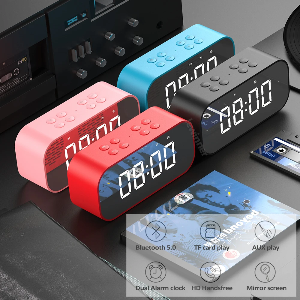 Bluetooth 5,0 Портативный беспроводной Bluetooth динамик Колонка сабвуфер музыкальная звуковая коробка светодиодный Будильник для ноутбука