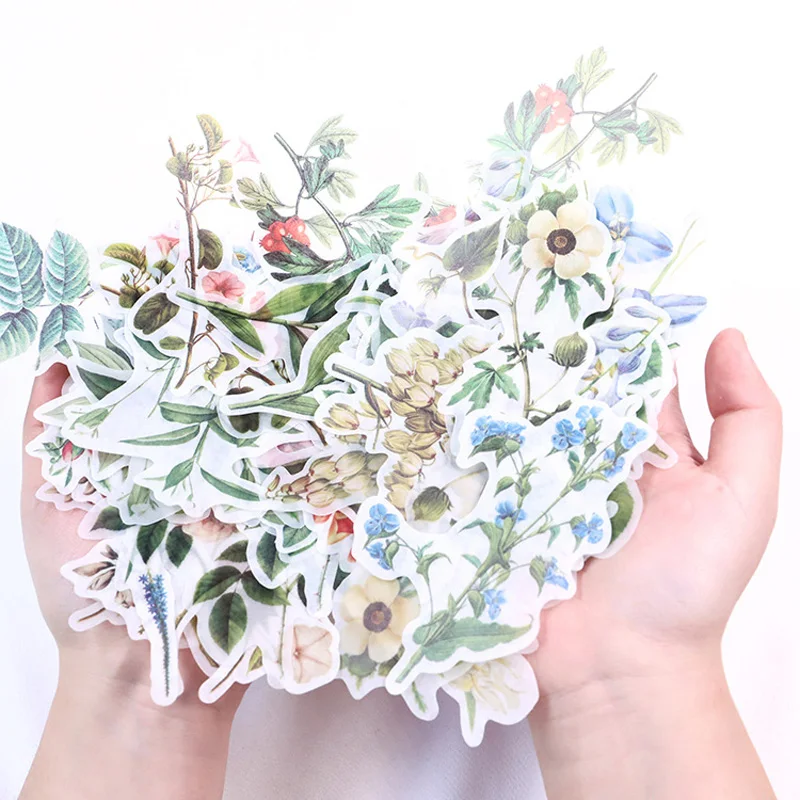 50 pcs/pack Plant illustration series Cute Vintage Sticker Custom Stickers Diary Stationary Flakes Scrapbook DIY Decorative