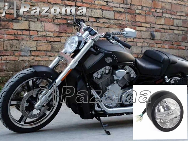 

PAZOMA Black Motorcycle Universal Front Headlight Custom Headlamp for Harley Cruiser Chopper Cafe Racer Bobber XL