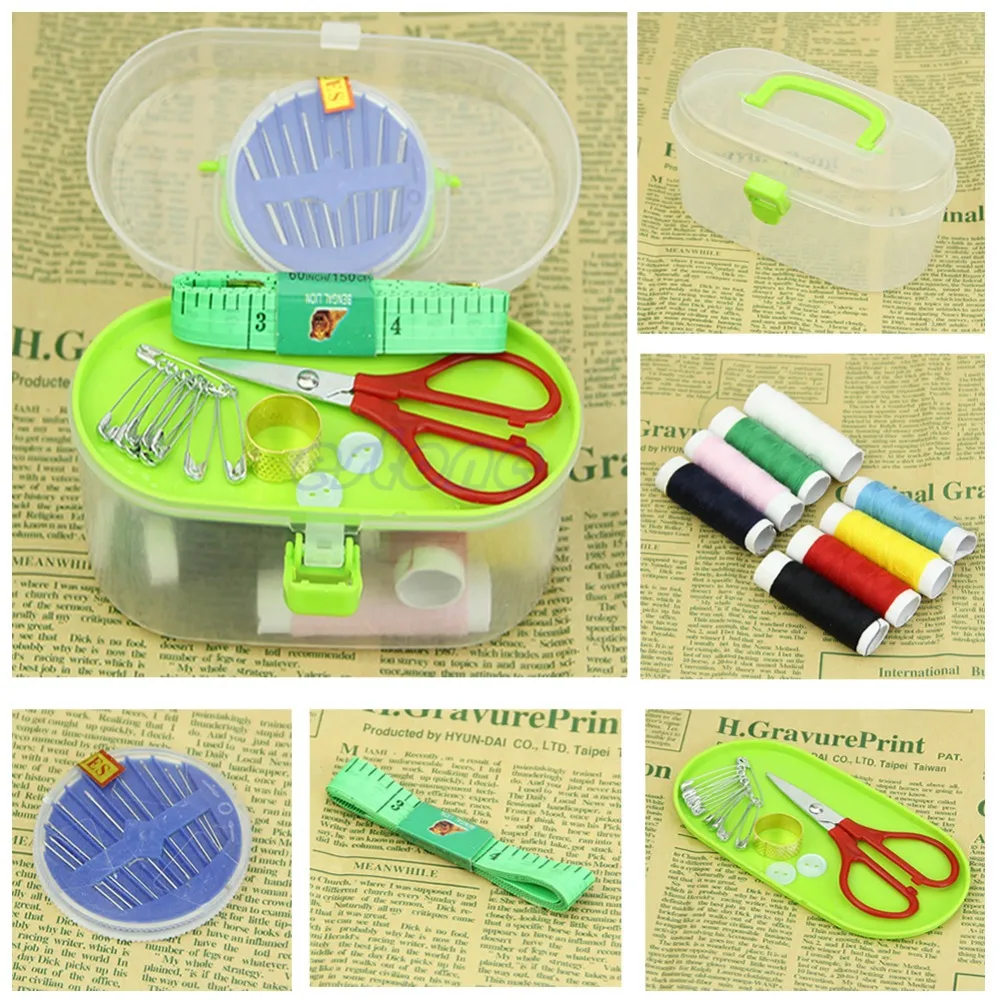 Travel Sewing Kits Box Spool Button Pin Needle Scissor Fix Repair Tools