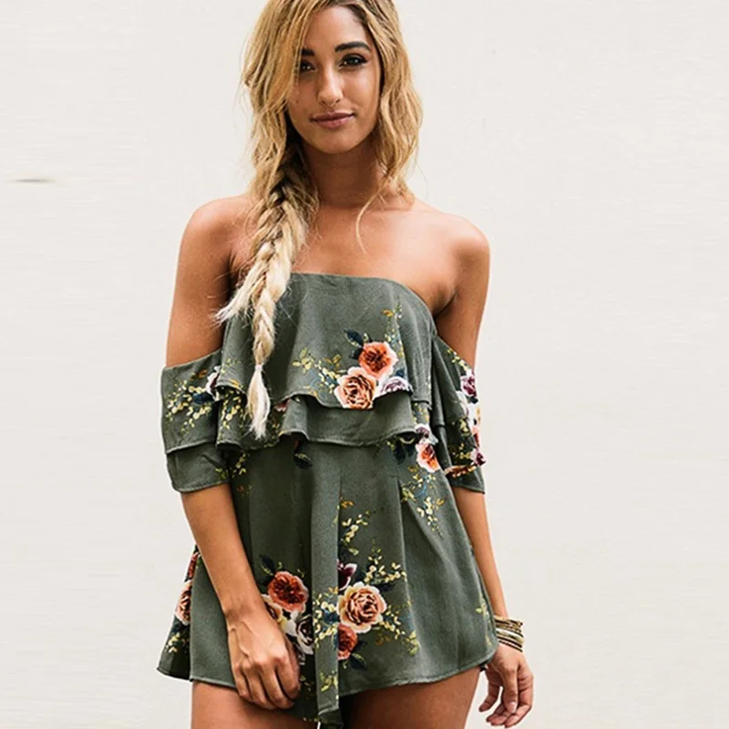 off the shoulder green jumpsuit