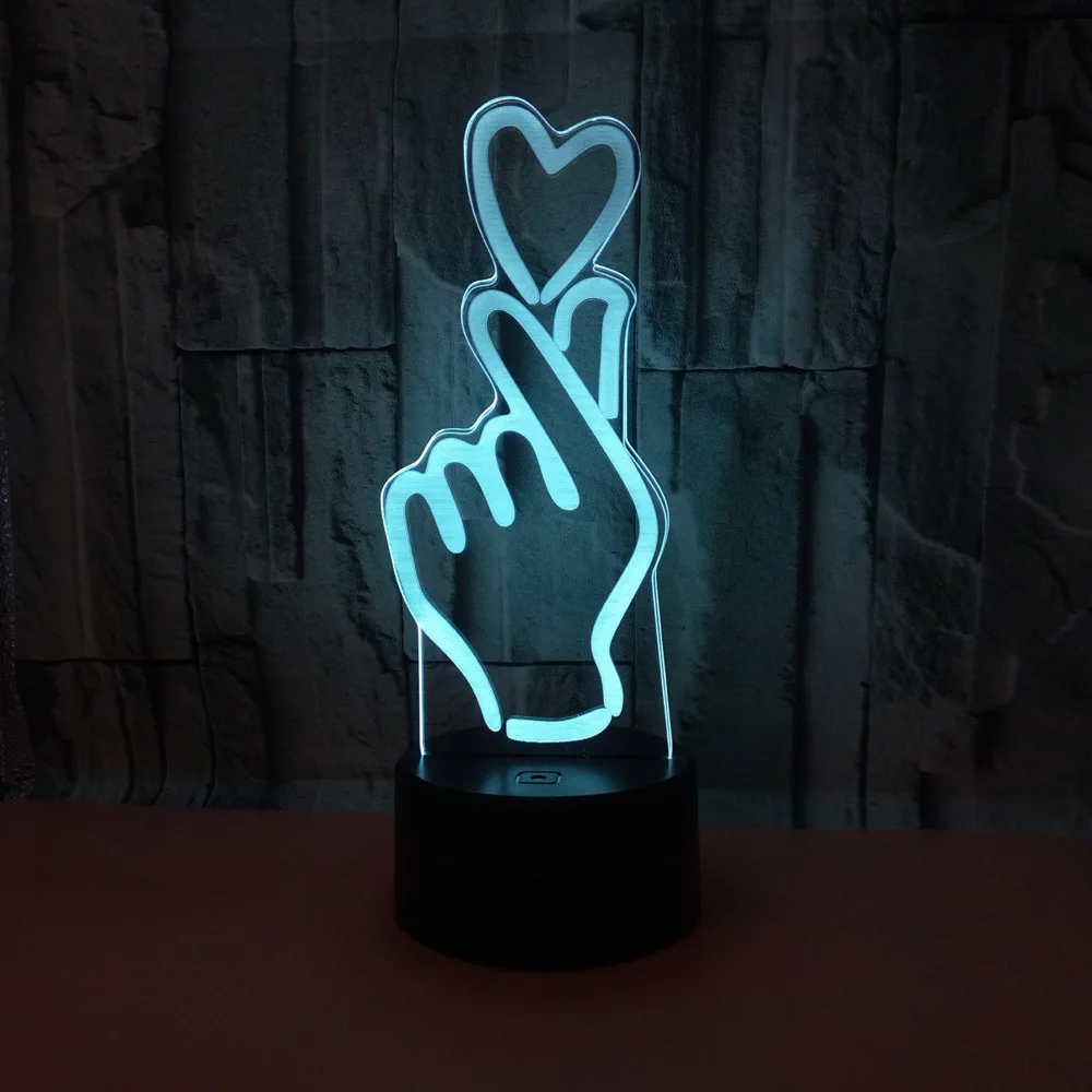 3D Led любящая ручная моделирующая настольная лампа 7 цветов Изменение USB палец