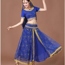 Взрослые болливудские танцевальные костюмы индийский танец живота костюмы набор для шифона Болливуд 8 шт(головные уборы вуаль Топ Пояс юбка