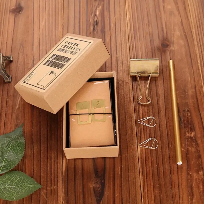 

12Pcs Brass Bookmarks Number Metal Index Clamp Line Book Marker Stationery School Supplies Gift