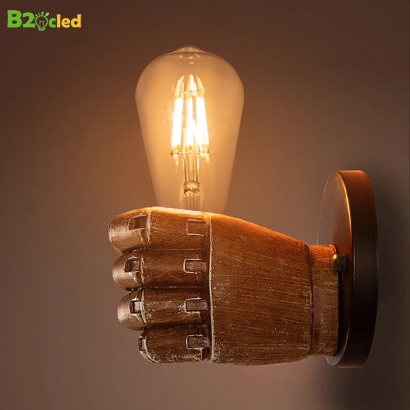 

B2OCLED Retro Fist Wall Light E27 Lamp Bedroom LED Wall Lights 110V 220V Creative Bar Restaurant Cafe Nordic Wall Lamp Fixture