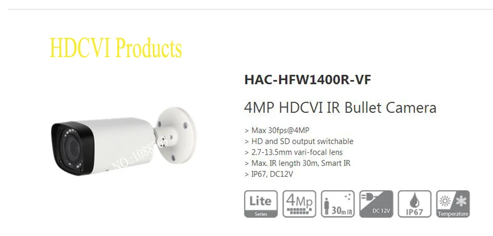 

Free Shipping Security Camera CCTV 4MP HDCVI IR Bullet Camera IP67 without Logo HAC-HFW1400R-VF