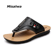 Misalwa 2017 Echtes Leder Heißer Verkauf Sommer Männer Flip-Flops Hausschuhe Britischen Fashon Qualität Männer Freizeit Charme Strand Hausschuhe