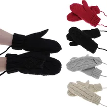 Модные женские зимние теплые толстые вязаные митенки перчатки с подвеской на шее