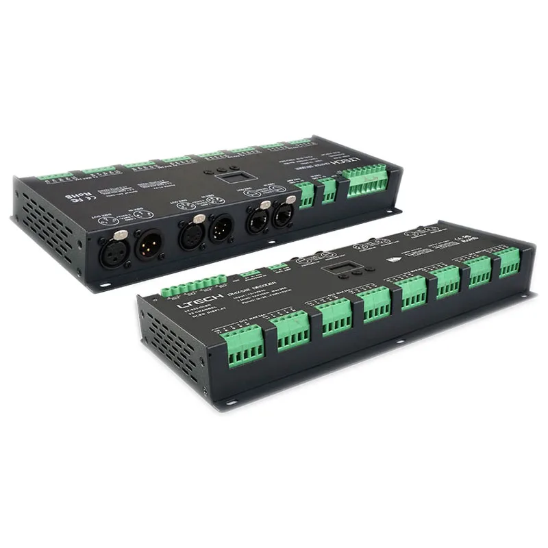 Светодио дный DMX512 декодирующее устройство; 24 канала декодер DMX DC12-24V; 3A* 24CH Max 72A выход светодио дный RGB полосы RGBW светодио дный полосы XLR-3/RJ45 Порты и разъёмы