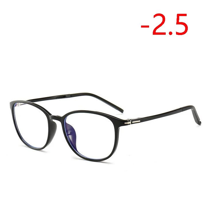 Myopia 250 Ультра-светильник TR90 студенческие очки по рецепту для женщин и мужчин Ретро Анти-УФ овальные готовые очки для близорукости красная/черная/фиолетовая оправа 0~-4,0 - Цвет оправы: Myopia 250