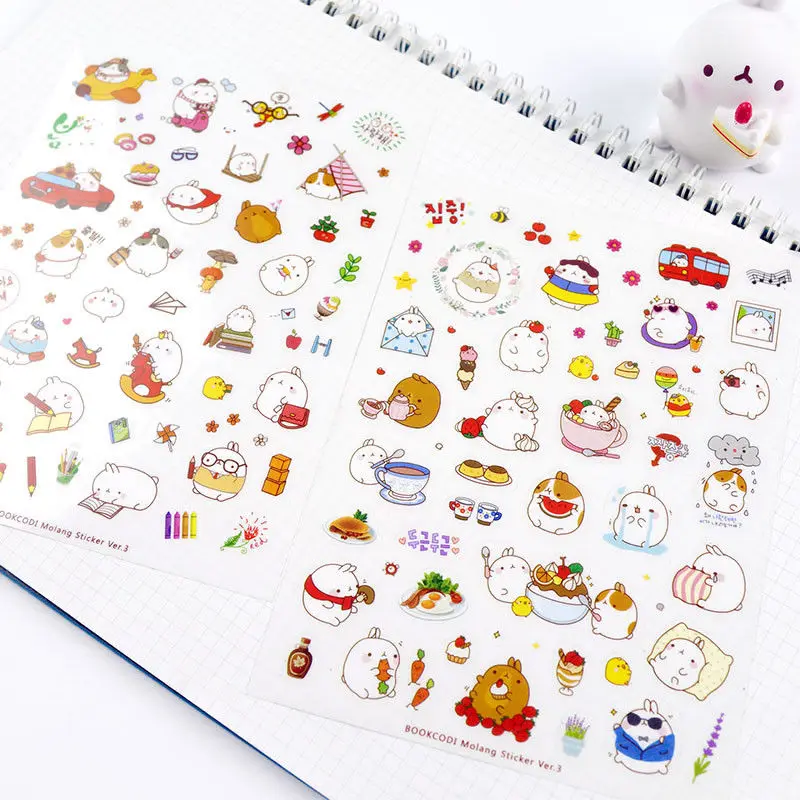 6 Sheets/set  Cute Molang Rabbit DIY Decorative Scrapbooking Stickers Kids Gift New