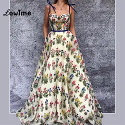 Спагетти ремни цветочный узор вечерние платья Дубай турецкая ночь платья для выпускного вечера платья 2018 арабский vestido de festa