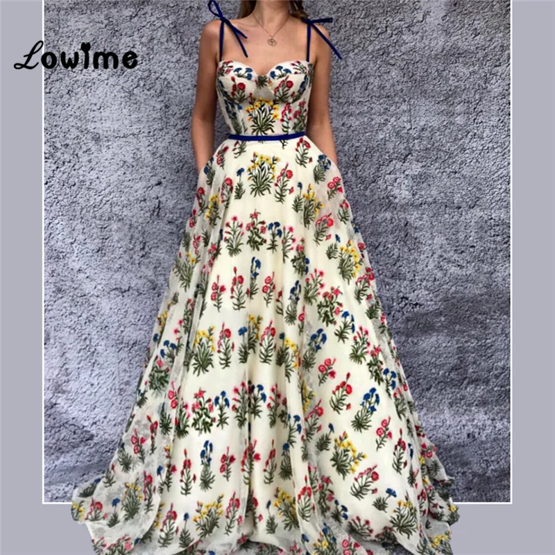 

Spaghetti Straps Floral Pattern Evening Party Dresses Dubai Turkish Evening Dresses Prom Gowns 2018 Arabic Vestido De Festa