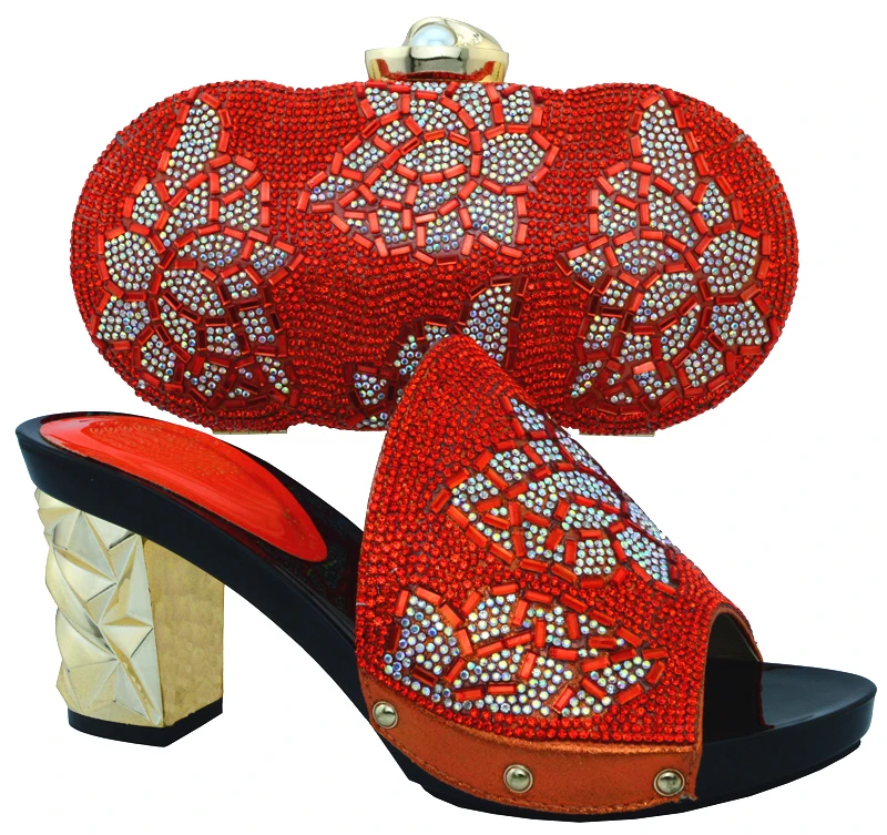 Frauen purpurrot Verziert Tasche Für orange Farbe rot Hochzeit Strass Schuhe Nigerian Und Blau gelb Italien Set Rot Mit Italienische YBqavx