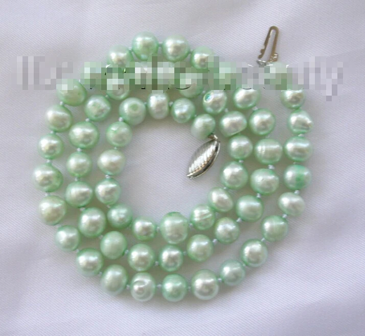 

Free shipping >>>>>>stunning 7mm round green freshwater cultured pearl necklace b826